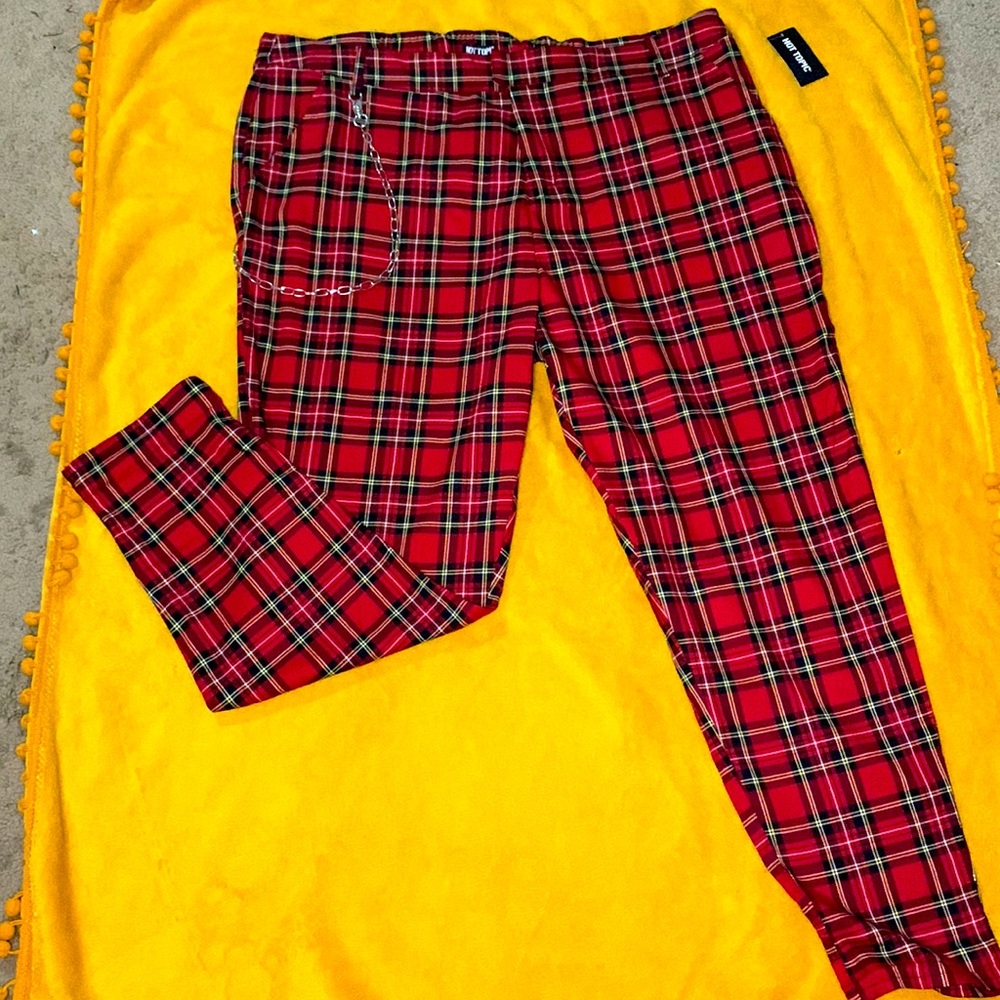 Plus size plaid Hot Topic pants with chain attachment detail